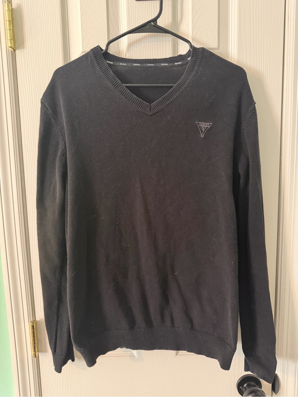 Y2K Vintage GUESS Men's Black V-Neck Pullover Sweater| XXL